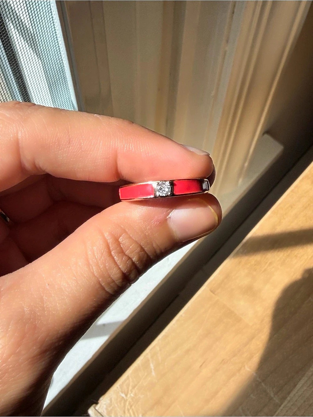 Red Enamel & Crystal Gold-Tone Ring